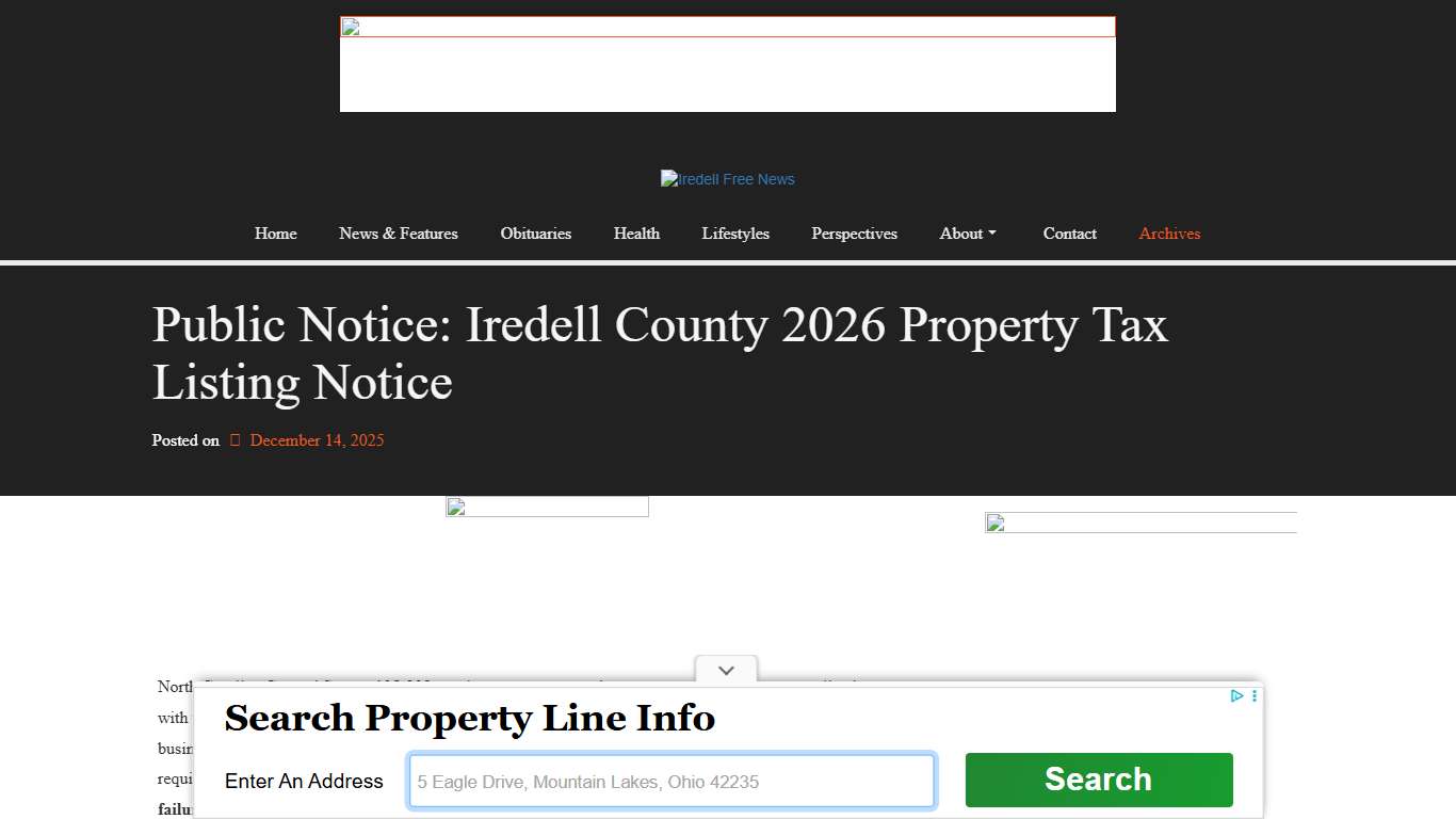 Public Notice: Iredell County 2026 Property Tax Listing Notice Iredell Free News